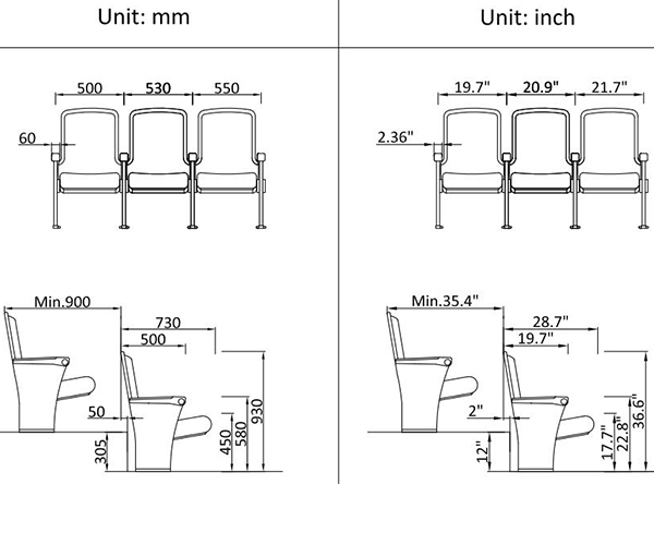 Размер кресла для зрительного зала